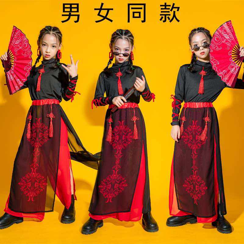 元旦儿童中国风爵士舞女孩走秀古筝演出服武侠旗袍古典男童表演服