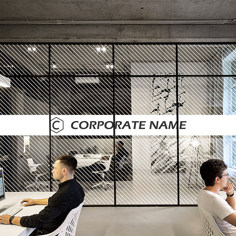简约斜纹腰线办公室静电磨砂玻璃贴膜LOGO定制腰线贴纸隔断透明