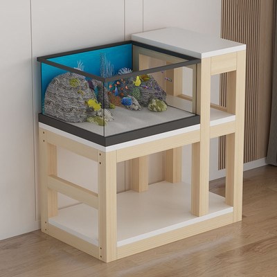 鱼缸底座实木鱼缸高低架子落地上过滤架加简约粗腿鱼缸柜可定制