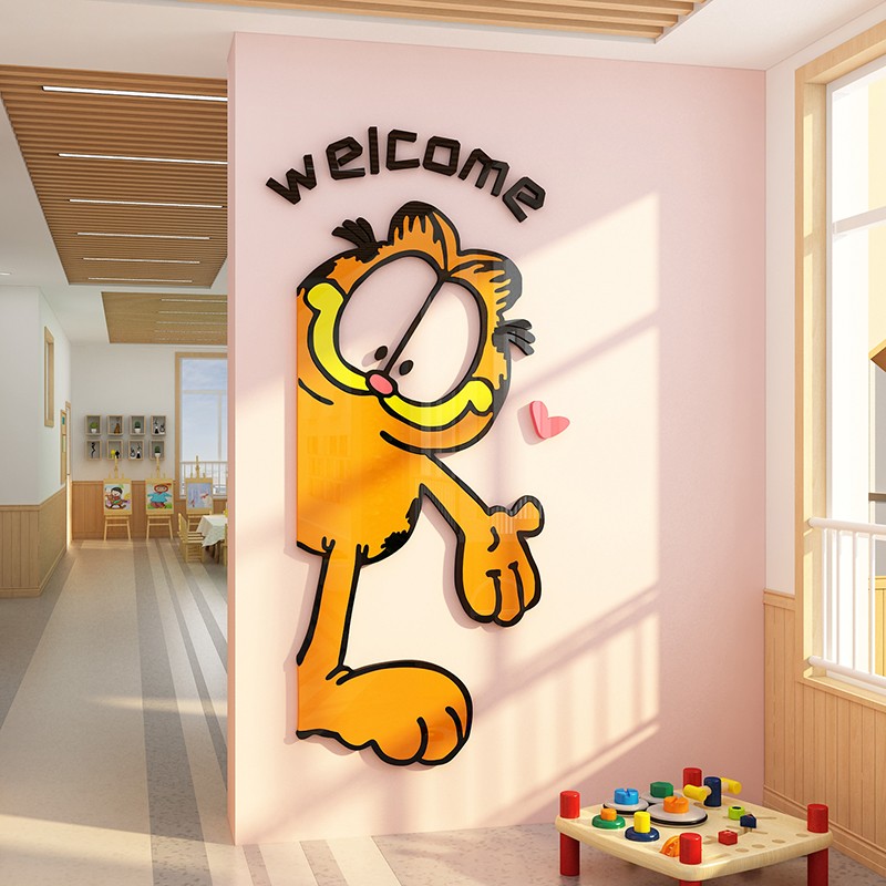 加菲猫门贴纸幼儿园楼电梯门墙面装饰品环创主题欢迎儿童房间布置
