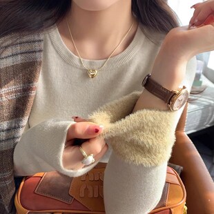 圆领加绒加厚毛衣女秋冬内搭2025新款针织打底衫修身洋气保暖上衣