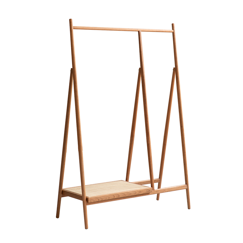 北府樱桃木衣帽架日式落地藤编多功能玄关挂衣架卧室收纳置物架