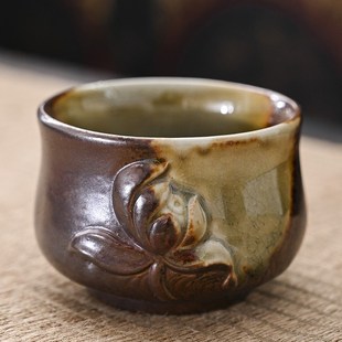 纯手工仿古烧制柴烧杯主人杯裂纹开片茶杯高端小杯子粗陶窑变单杯