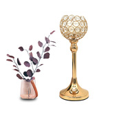 欧式 水晶玻璃铁艺蜡烛台摆件餐厅烛光晚餐道具创意金属工艺品摆设