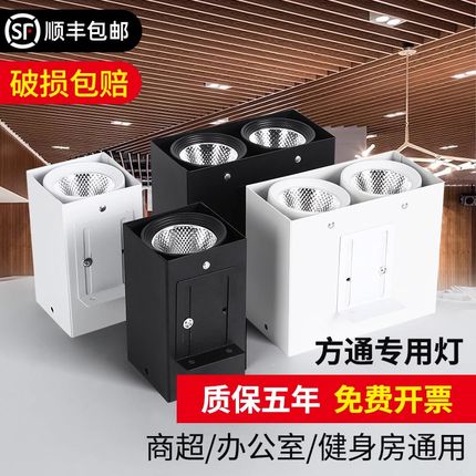 铝方通吊顶专用led双头10x20射灯方形木方通筒灯明装15*15斗胆灯