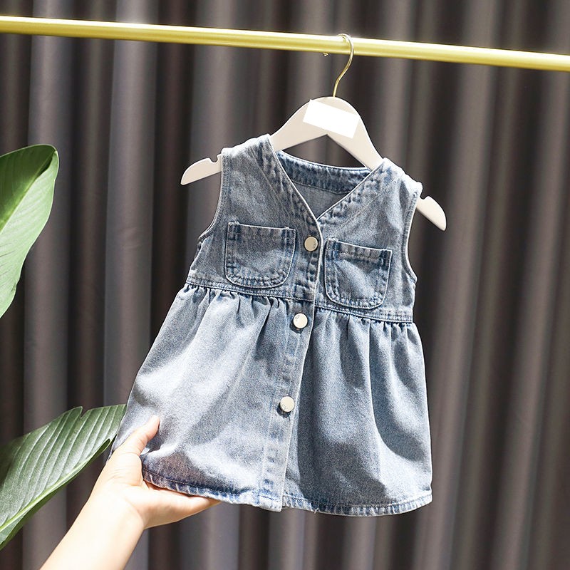 1-5岁女宝宝洋气马甲连衣裙女童春装新款3女婴儿童时尚牛仔背心裙