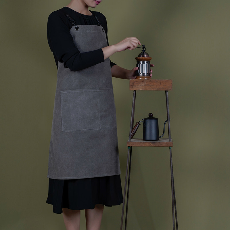 鹿造防水款咖啡师奶茶店餐厅花艺帆布围裙简约男女工作服定制logo