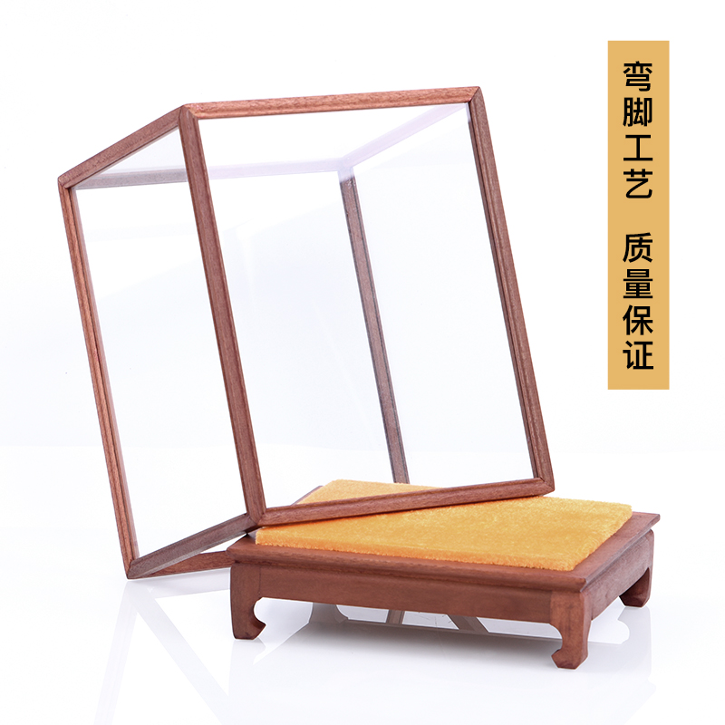定制佛像古董观音摆件工艺品木雕展示防尘罩底座草花梨宝笼玻璃罩