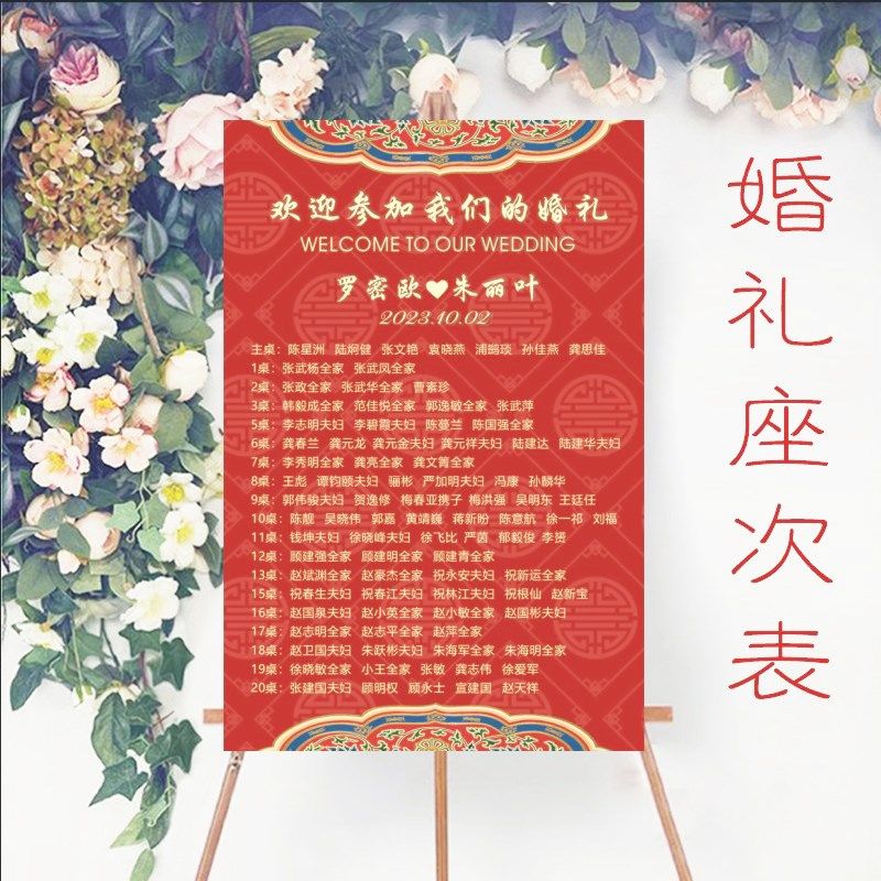 定制中式婚礼席位图订婚宴海报宴会宾客名单迎宾牌红色生日座位表