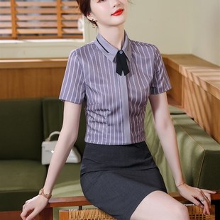 夏季服务员职业短袖衬衣女酒店餐饮前台酒吧KTV收银员工作服工装