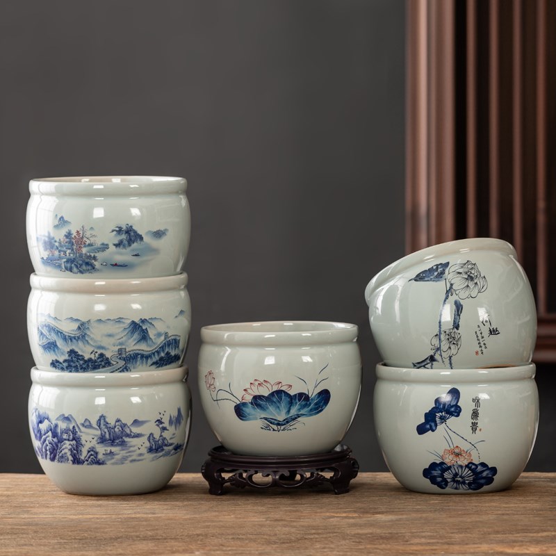 水仙花盆陶瓷无孔水培器皿绿萝铜钱草专用碗莲睡莲盆栽盆子盆景盆