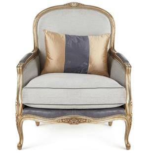 美式实木做旧单人沙发椅法式复古雕花沙发高档面料软休闲沙发椅