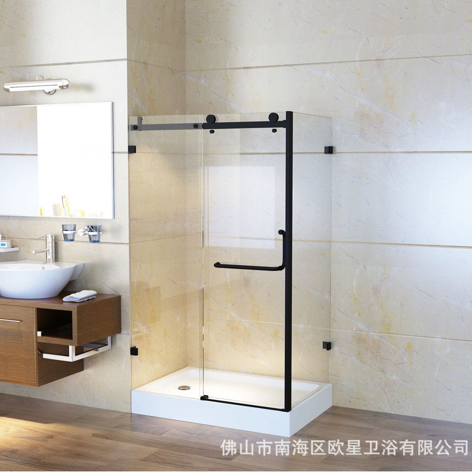 304不锈钢淋浴房哑黑屏风带底盆cabin?dedu?