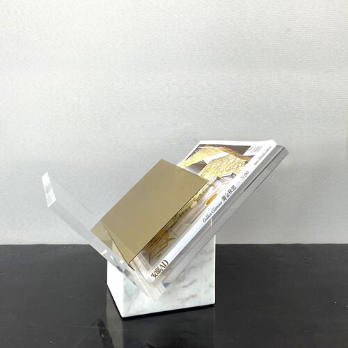 简约现代大理石亚克力书架书档书报夹摆件杂志架售楼处软装饰品
