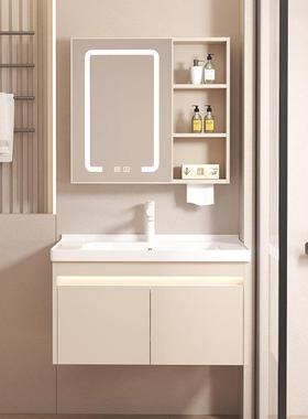 加厚蜂窝铝合金浴室柜组合奶油风陶瓷一体盆小户型卫生间洗手台盆