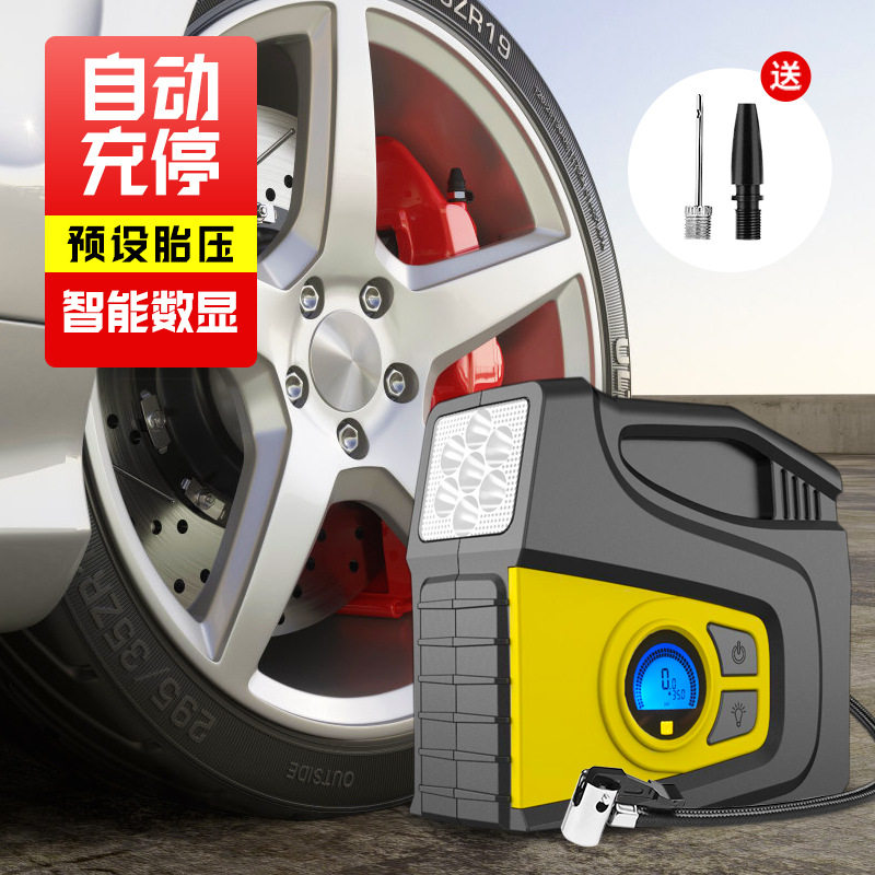 智能汽车充气泵数显充满自停汽车用品多功能领度便携式充气泵户外