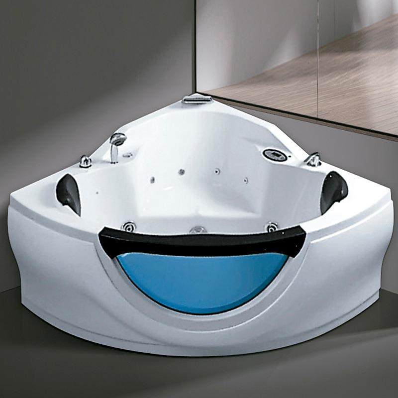 迷你尺寸三角型浴缸亚克力按摩冲浪五件套双人枕头带玻璃龙头浴盆