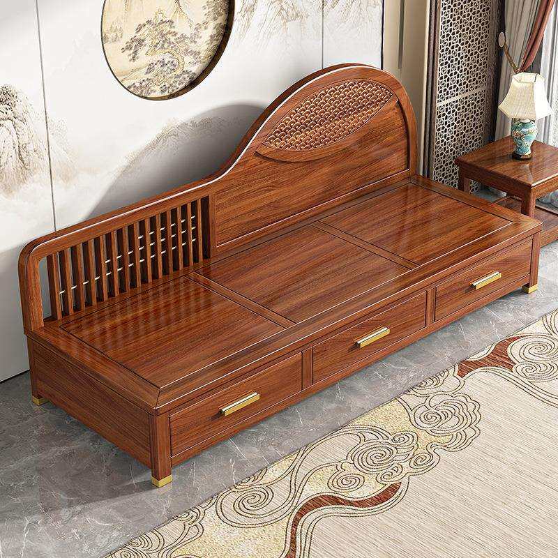 新中式胡桃木贵妃椅实木沙发床客厅家用带抽冬夏两用美人榻罗汉床