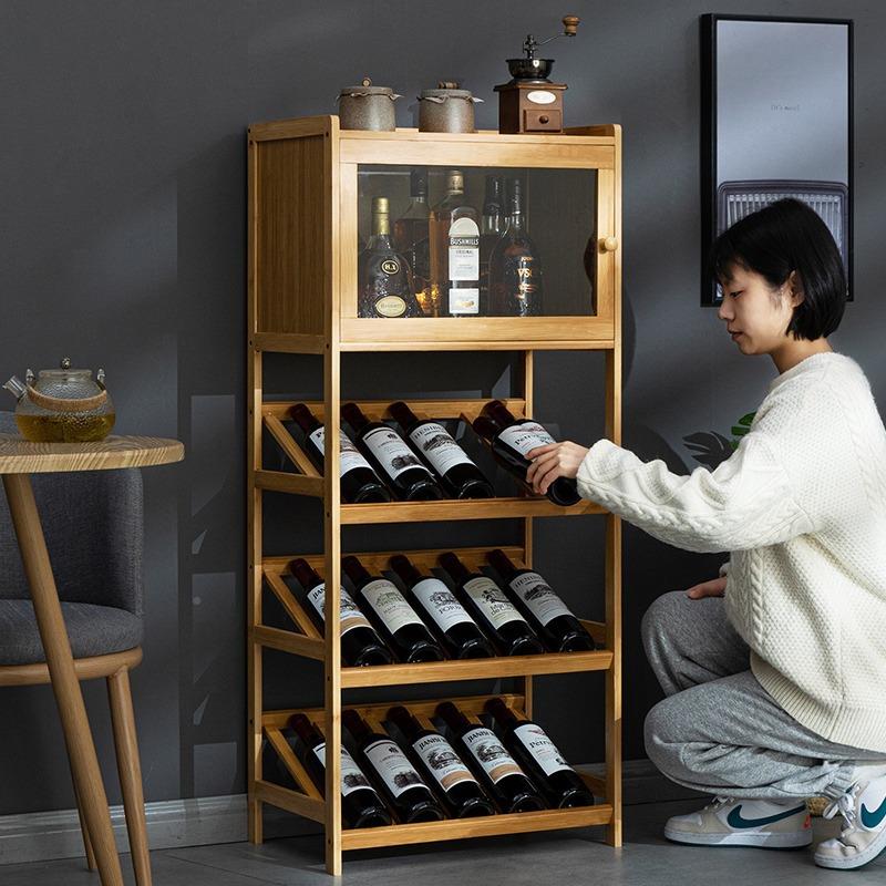 红酒子置物架用小酒柜家酒格子装吧台展示架放酒架饰ZOP简易实木