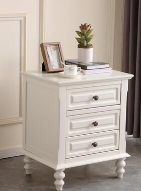 美式实木床头柜厅角柜客现代式卧室抽屉OCI储中物柜高款边白色三