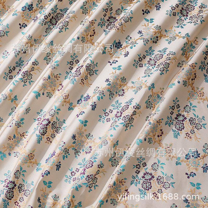 三重纬正宗真丝宋锦料中式丝服装汉服1布ZPC料00桑蚕国风缠枝面海