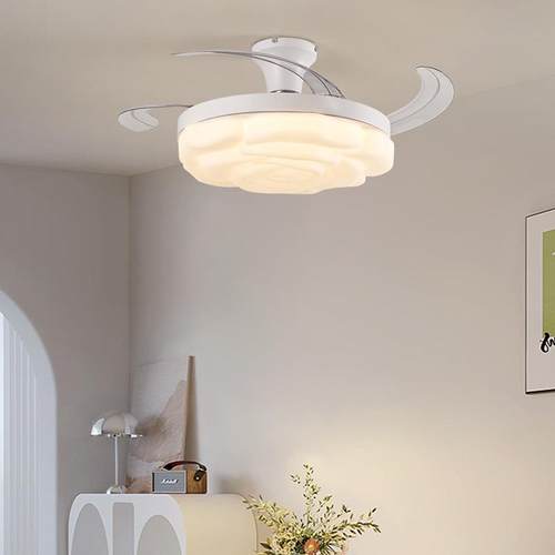 225新款儿山童房简0约现代风扇灯奶油灯风餐厅307卧室隐形吊扇中