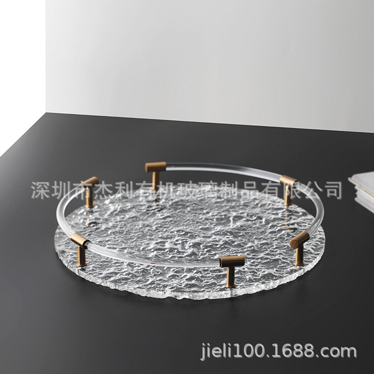 透明石头纹圆形亚克力托盘酒店婚礼家庭装饰托盘收纳家居摆件圆盘