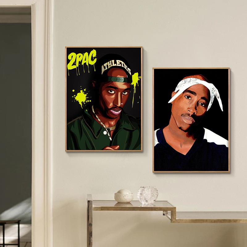 Hi饰哈phop嘻说歌手2Pac挂画音乐餐厅酒吧装画EWW唱夏库尔潮流壁
