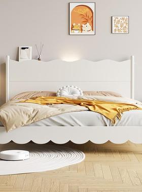 奶型油风实床白色小户主卧双人床法木式复古涟漪单波浪床1.5TIC人