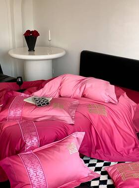 渐庆微醺变喜字结婚JRX四件套S160长绒棉全棉纯棉红色被套婚婚嫁