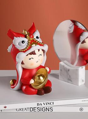 新式反摆BS110580正人物件醒狮萌雕塑趣卡通摆件客厅中卧室玄关喜