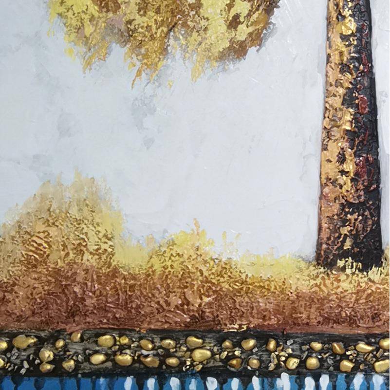 纯手绘简抽象风景发财树装饰挂画现代关约GJF客厅玄画肌理落地油