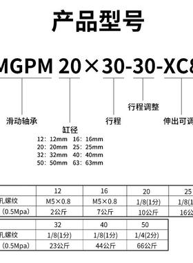 星辰气动可调三杆三轴导杆气缸MGM12/16670/230-X040X50-75-100P-
