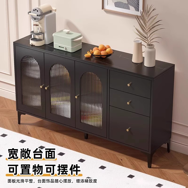餐边柜轻奢一体客厅收纳茶水柜现代简约靠墙黑色储物柜质斗柜实木