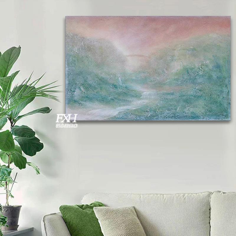 顺丰水生财肌系列《玉露挂》蓝AFD色手绘油流画理抽象客厅餐厅装