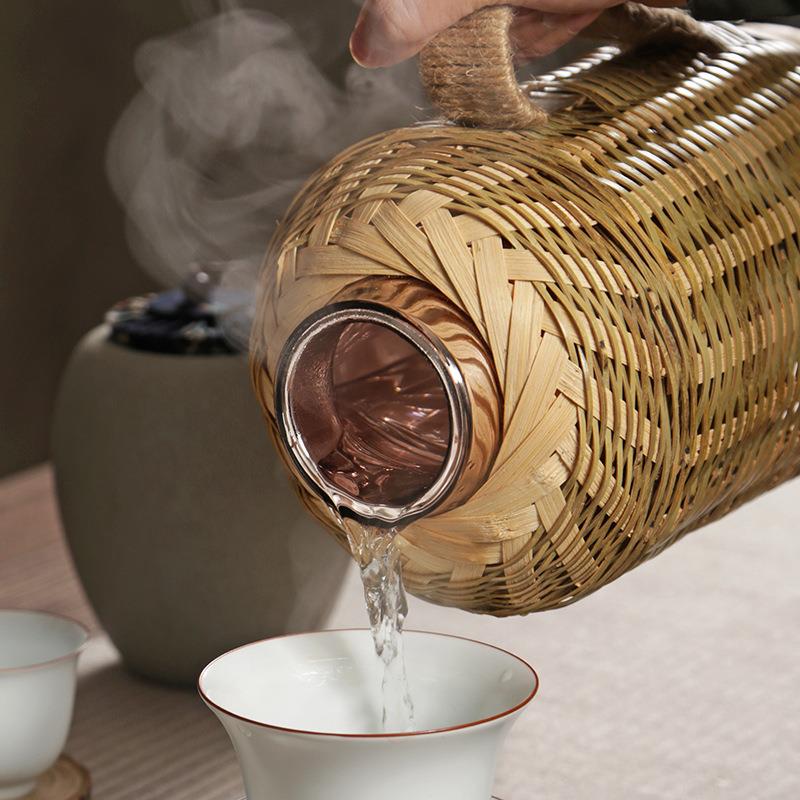 家用复938壶古编暖热水保温瓶文艺手工钢暖瓶开水竹壶不锈玻璃