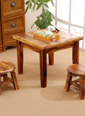 3Y实小方桌家用矮桌饭吃四木方桌子复古客厅茶台桌阳木头221桌正