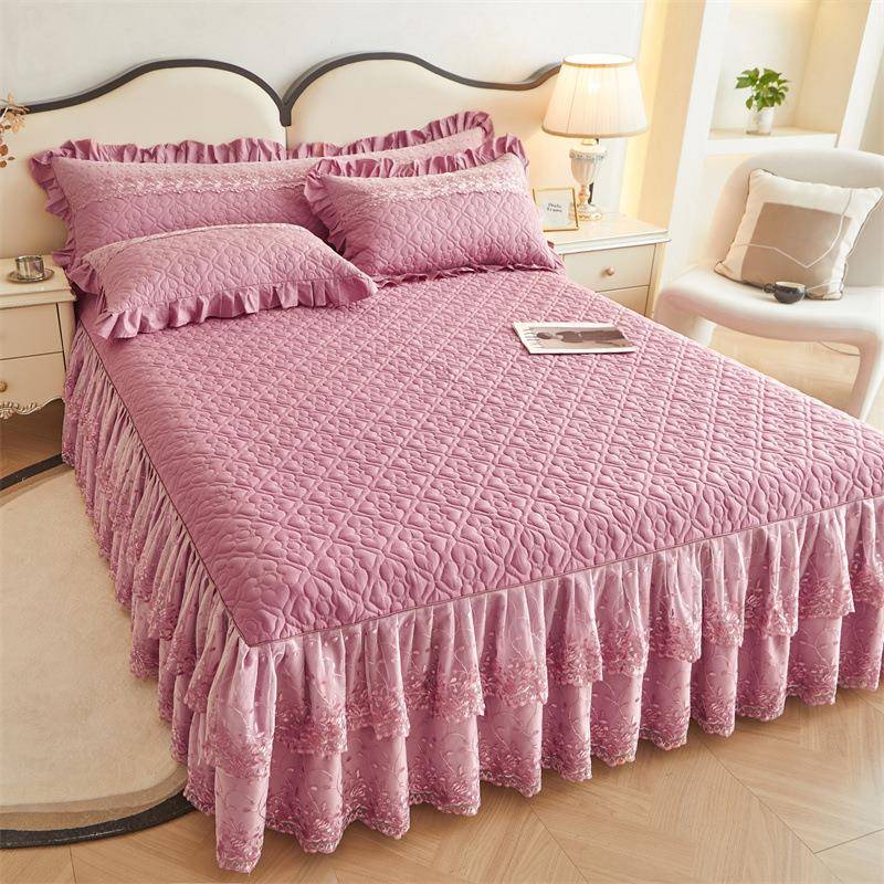 棉双层蕾纯丝花边201床裙式单件1.米2棉防滑夹全棉加厚床8罩床套