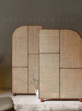 日式组NTPF008实隔木藤编屏风合小户型客厅创意断座墙可移动新中