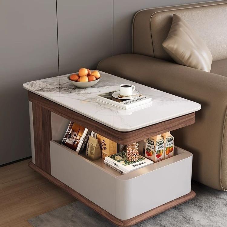 沙发边几用茶几可013513动轻奢推感岩移板升降带轮零吃小车客厅家