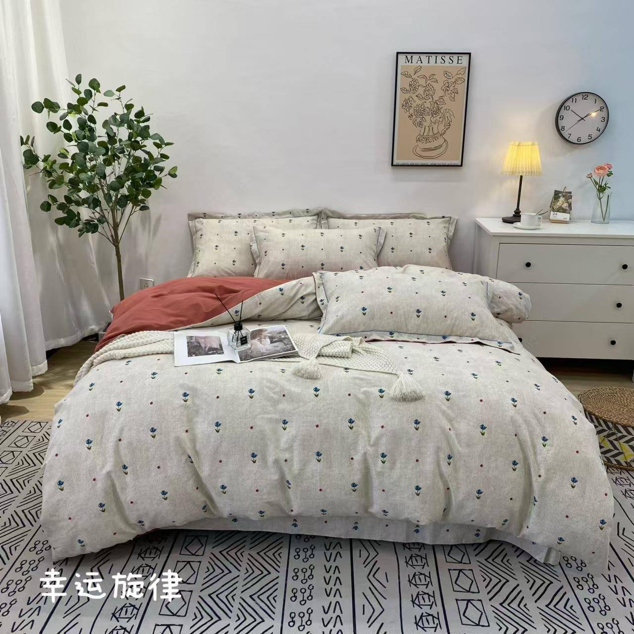 全棉磨毛床单四件套清新卉印花加小厚秋冬被AL101210上套花床用品