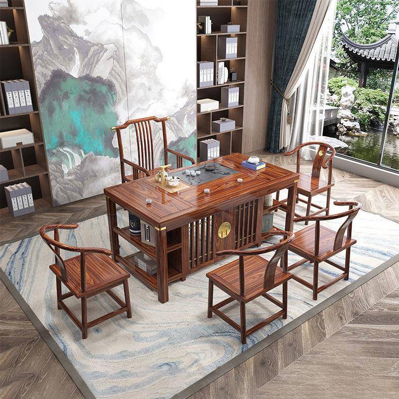 桌新中办式实木茶椅组合公室茶台茶一具整GFV套家用客厅阳台岩板