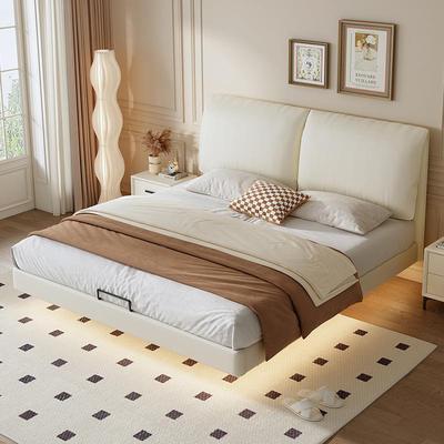 奶油风BSJ大薄象耳朵悬浮婚床简约小户型大床头主卧燕尾榫床双人