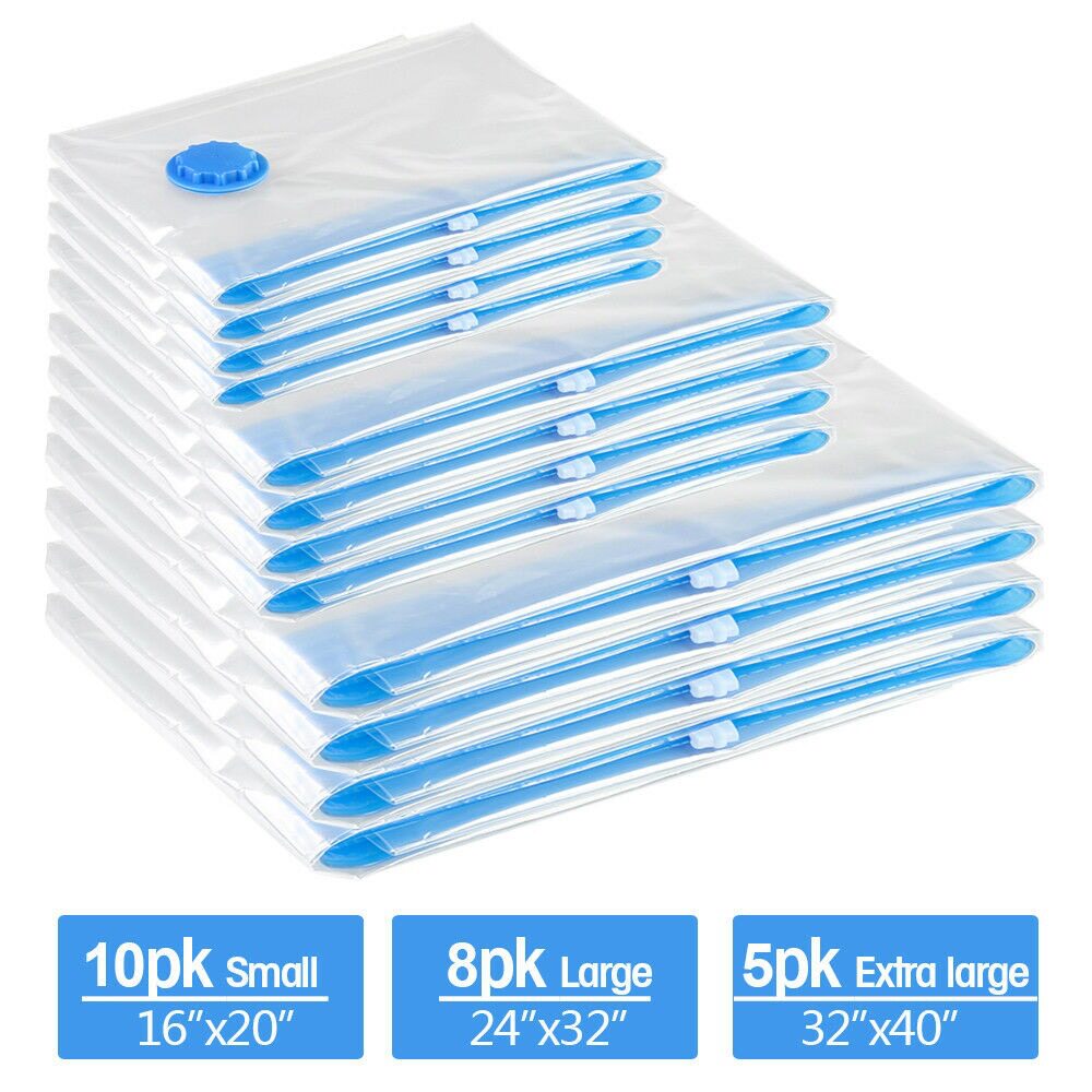 亚马逊现货24件套透明抽真空收纳袋衣服被子空气压缩袋可配抽气泵