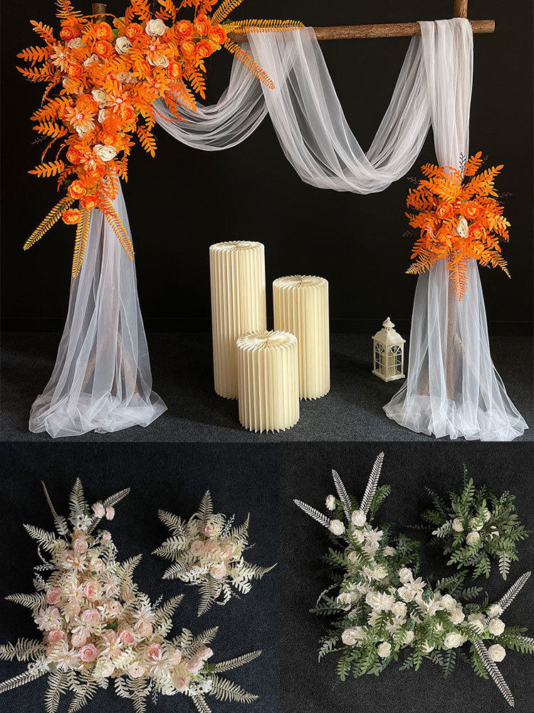 ?婚庆森系木桩门拱门草坪户外婚礼木头架子花门布置树桩背景摆批
