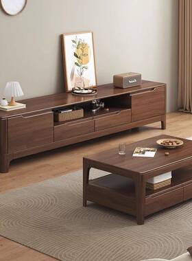 实木电柜视柜现代简约客厅茶几电视lp55-22组合地柜复色古黑风影