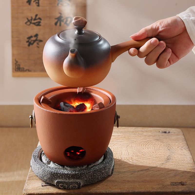 P6围6D潮州红泥风炉炉煮茶壶户外烧泡壶茶家用陶瓷冬天明火F77HMH