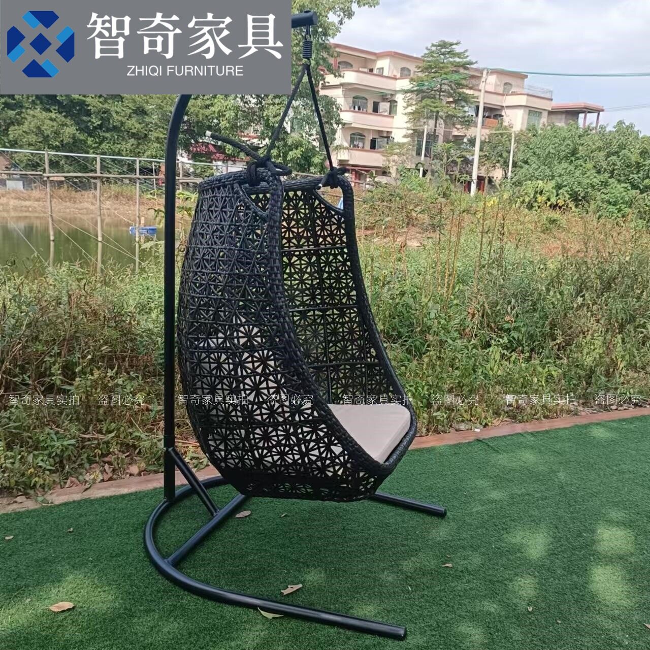 户外吊篮家用单人落地吊椅阳台庭院花园草地鸟巢秋千椅网红摇篮椅