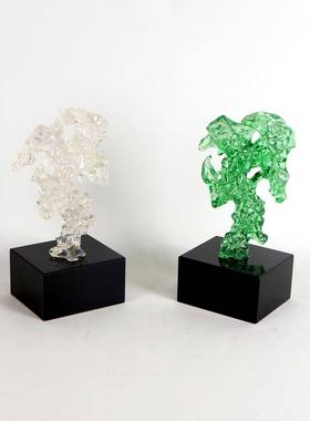 UZQ新中式绿色透太湖石摆件展厅售楼明处装客厅隔断书柜房书软饰