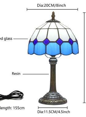 20C欧蒂凡琈尼彩色玻M璃灯简台欧蓝色地中海卧室床头书95638桌台